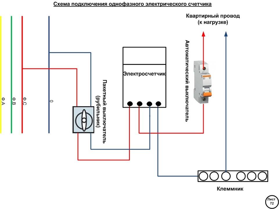 Схема подключения эл счетчика однофазного и автоматов