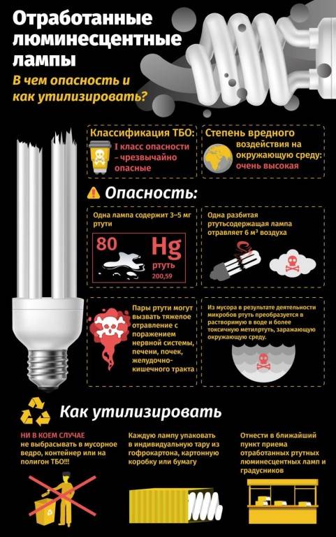 Утилизация ламп (ртутьсодержащие, люминисцентные, накаливания, энергосберегающие): советы