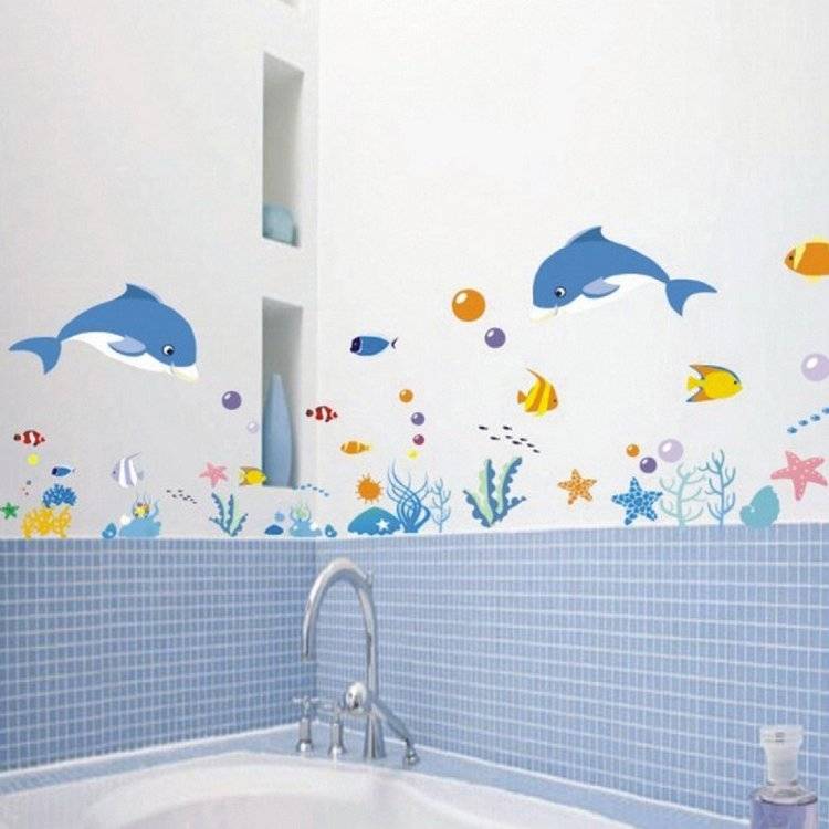 Наклейки в ванную для детей: свежие идеи декора ванной комнаты