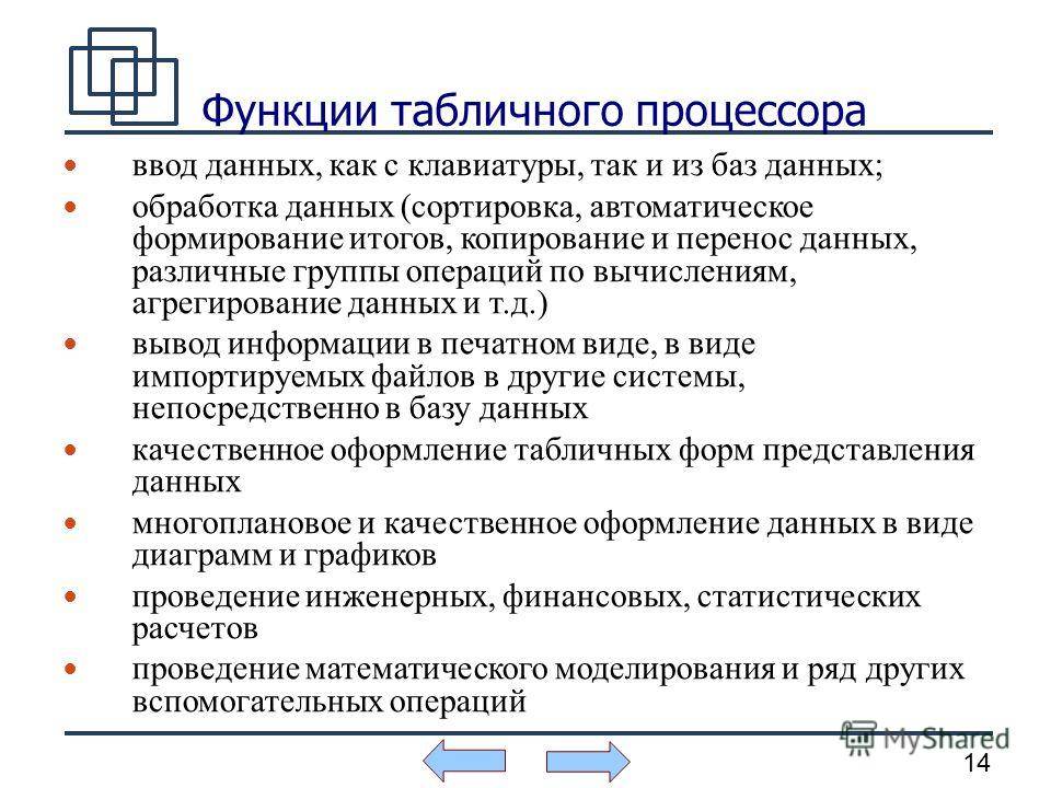 Функции процессора является. Основные функции табличного процессора. Перечислить возможности табличного процессора. Перечислите основные возможности табличного процессора. Основные возможности табличных процессоров.