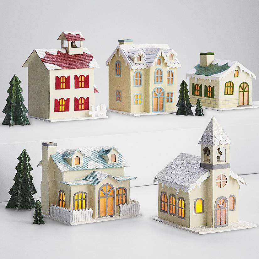 Новогодний домик из картона своими руками — здания одинаковые, но разные