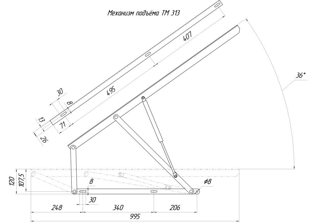 Кровать с подъемным механизмом схема с размерами
