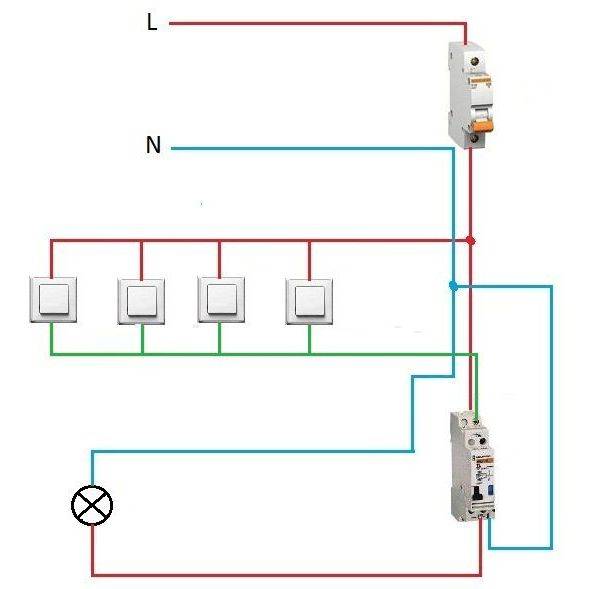 3 схемы подключения импульсного реле для управления освещением.