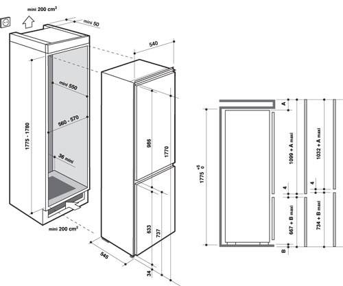 Установка встроенного холодильника: какая схема встраивания и размеры фасадов
