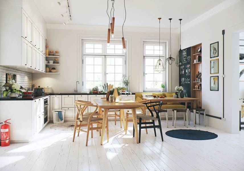 Кухня-гостиная в скандинавском стиле: 41 фото в интерьере