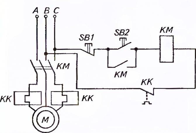 Схема подключения эл двигателя с тепловым реле