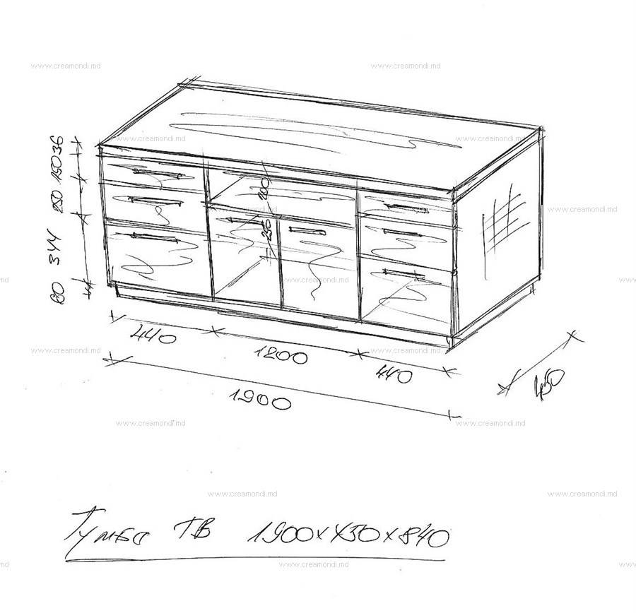 Чертеж тумбы под телевизор с размерами